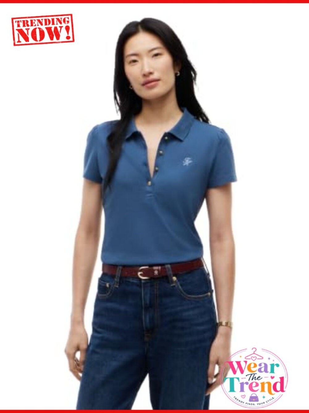 Cotton Puff Sleeve Polo Shirt Slim Fit Stretch Women's Casual Top